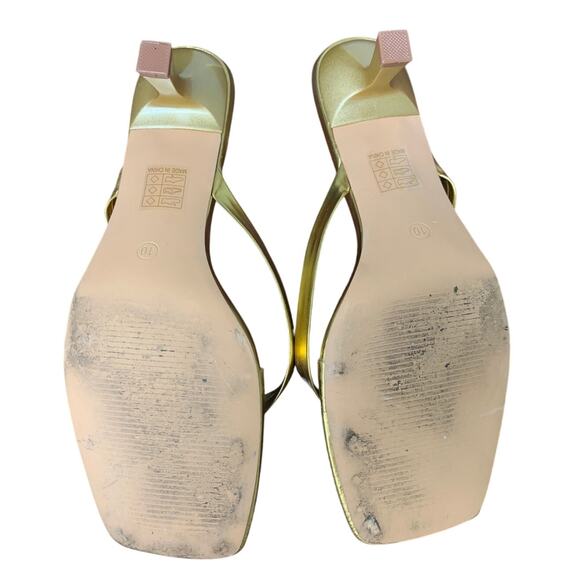 Lullasong Womens Size 10 Shiny Gold 2.5" Heel Slide On Flip Flop Sandal Shoes - Picture 7 of 7